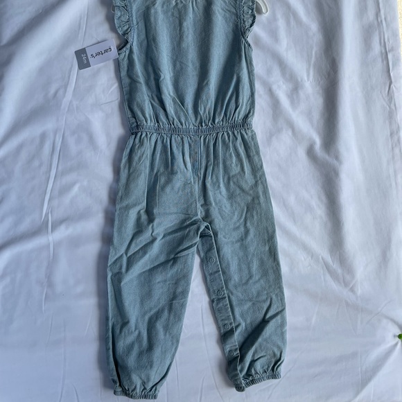 BNWT Carter's Flutter-sleeve Embroidered Chambray Jumpsuit, Baby Girls (24 Mos) - Picture 2 of 3